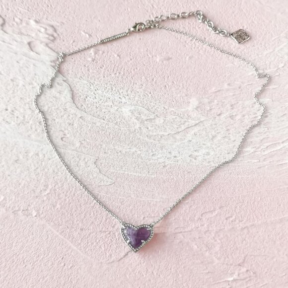 Kendra Scott Ari Heart Amethyst Silver Necklace - Picture 2 of 3